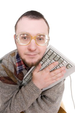 Nerd with keyboard clipart