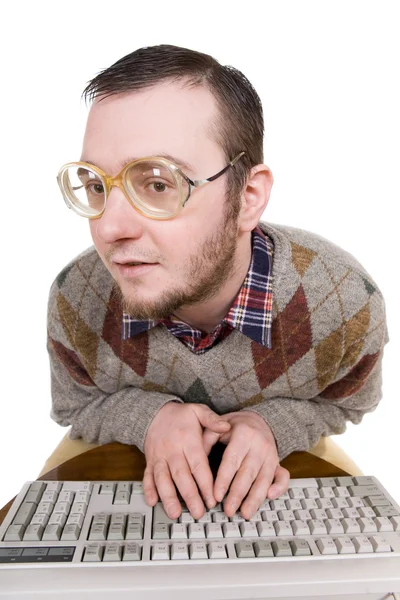 Nerd com teclado — Fotografia de Stock