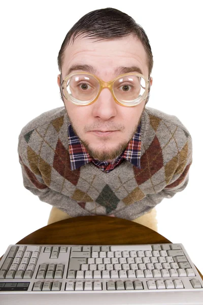 Nerd com teclado — Fotografia de Stock