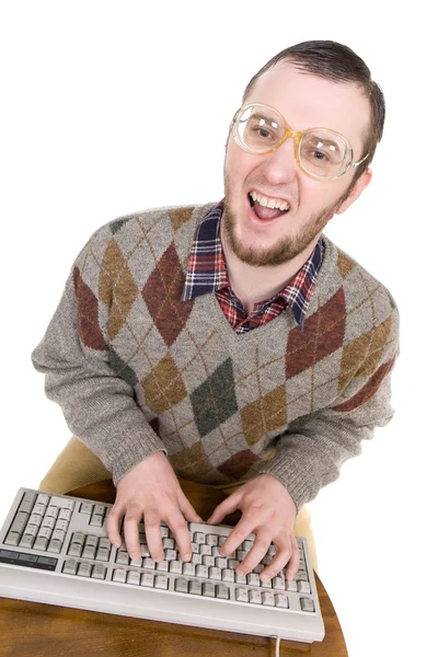 Nerd mit Tastatur — Stockfoto