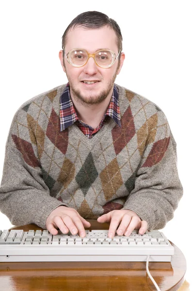 Nerd with keyboard — Stock Photo, Image