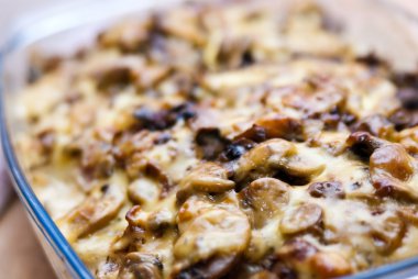 Casserole with potato cheese mushrooms