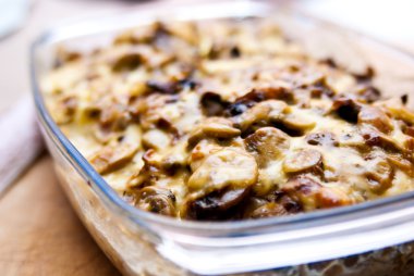 Casserole with potato cheese mushrooms