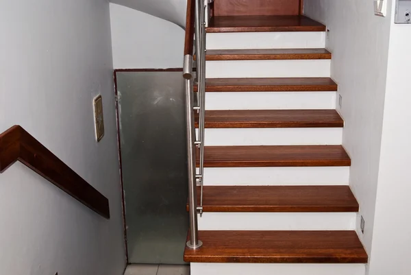 stock image Wooden brown stairways in house