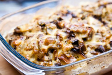 Casserole with potato cheese mushrooms