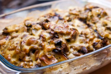 Casserole with potato cheese mushrooms