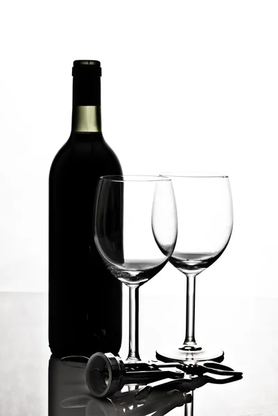 Sticlă de vin și ochelari de vinificație — Fotografie, imagine de stoc