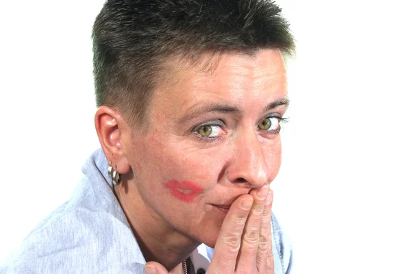 Uma mulher envergonhada depois de um beijo — Fotografia de Stock