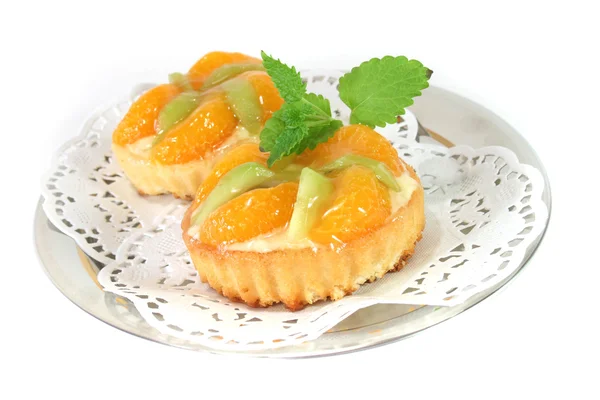 Mandarin tartelett med citronmeliss — Stockfoto