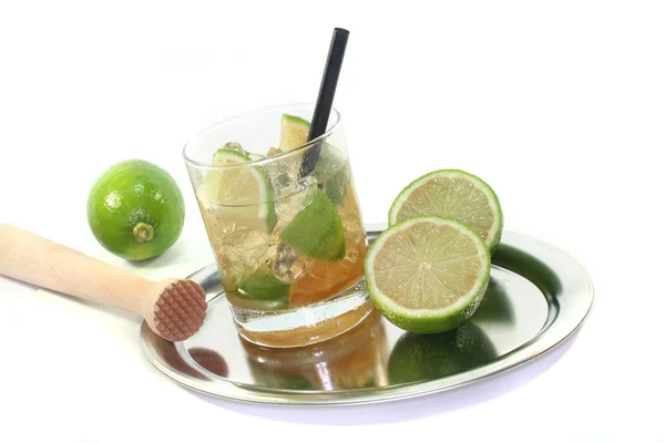 Caipirinha with fresh lime — Stock Photo, Image