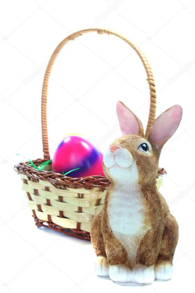 Easter basket with eggs and Easter bunny