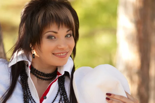 stock image Beautiful girl in the white hat