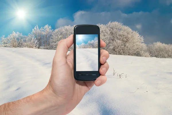 stock image Winter mobile landscape