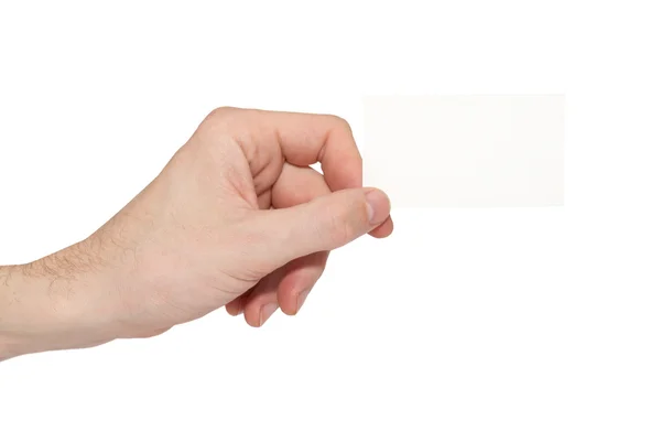 Cartão cinza em branco em uma mão — Fotografia de Stock