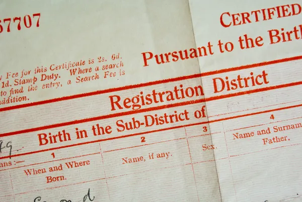 Certificado de nacimiento Imagen de archivo