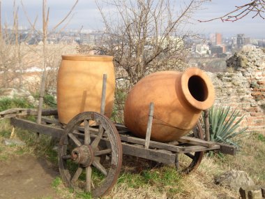 Traditional georgian jugs for wine clipart