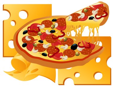 Pizza on cheese background clipart