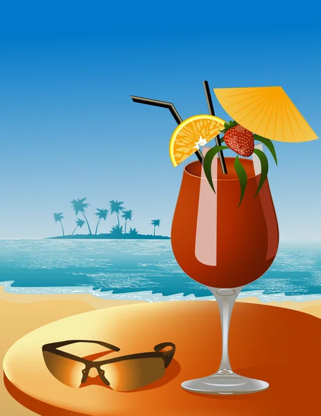 华丽鸡尾酒在海滩酒吧 — 图库矢量图片