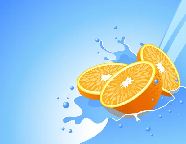 Oranje in de water splash — Stockvector