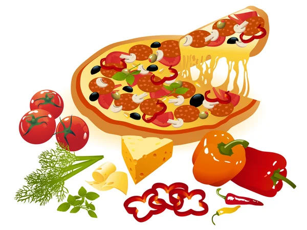 Pizza und Gemüse — Stockvektor