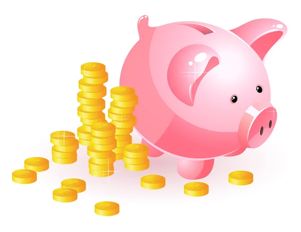 Piggy bank and coins — Stock Vector