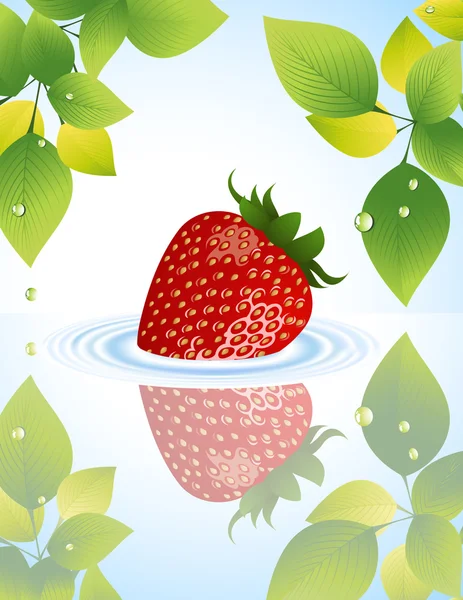 Φράουλα στο νερό πίσω από το δέντρο — Διανυσματικό Αρχείο