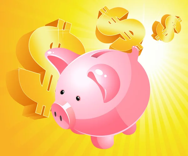 Piggy bank és a dollár — Stock Vector