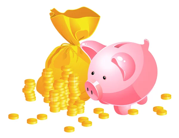 Piggy bank and moneybag — Stock Vector