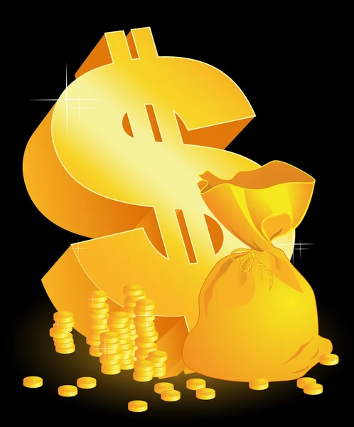 Moneybag _ mit _ dollar _ auf _ schwarzem _ Hintergrund — Stockvektor