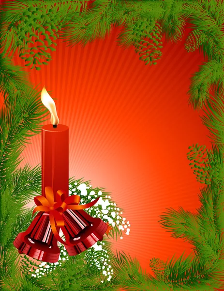 Bougie de Noël avec cadre en pin thees — Image vectorielle