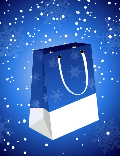 Christmas bag under snowfall — Stock Vector