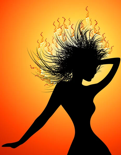 Discoteca ragazza con i capelli rossi che bruciano — Vettoriale Stock