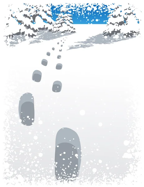 足跡と、冬の降雪 — ストックベクタ