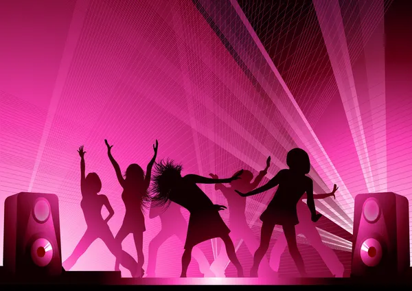 People_dancing_in_the_pink_disco_lights — Stock Vector