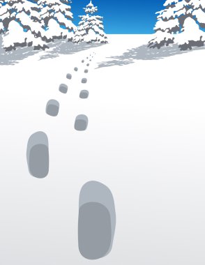 Footsteps in the winter forest clipart