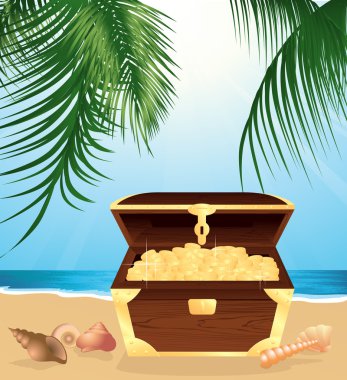 Money trunk on the beach clipart