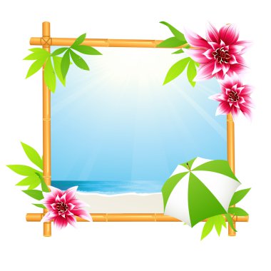 Tropical beach in bamboo frame clipart