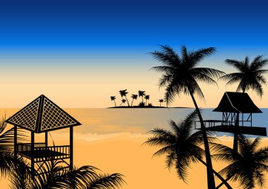 Tropical beach with hut clipart