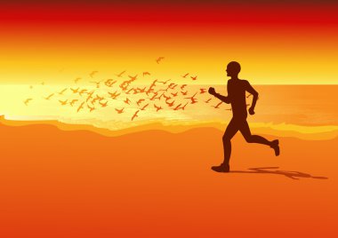 Sportsman running on the beach clipart