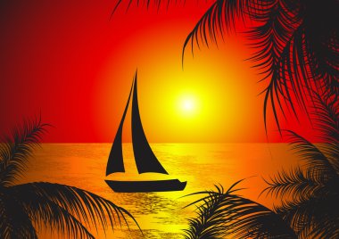 Yaght in the sunset clipart