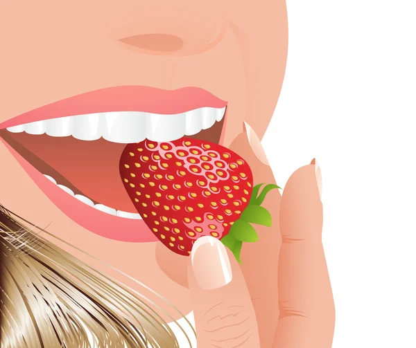 Vrouw die aardbeien eet — Stockvector