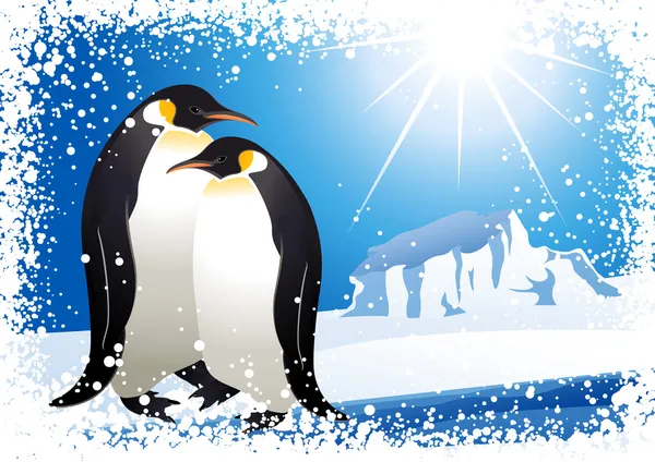 Pinguini e cornice fiocco di neve — Vettoriale Stock