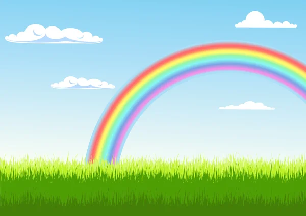 Paisagem de verão com arco-íris — Vetor de Stock