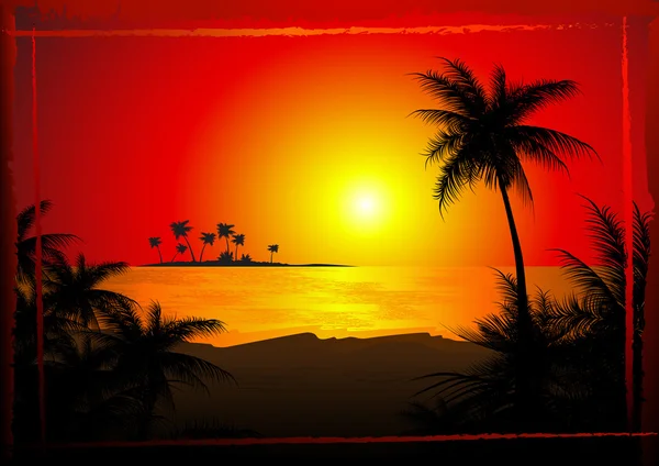Tropical beach sunset — Stock Vector