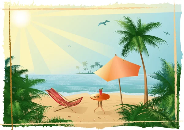 Tropical_beach_with_sunshade — стоковий вектор