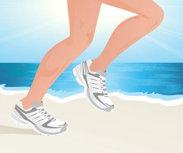 Sportsman running on the beach — Stock Vector