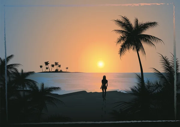 Tropical beach blue sunset — Stock vektor