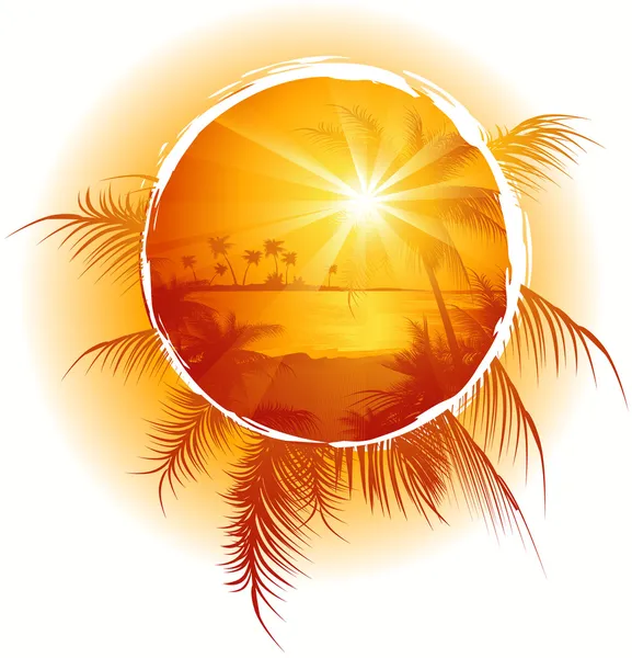 Tropical_frame_sunset_on_the_beach — Stock Vector