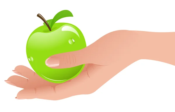 Manzana en la mano — Vector de stock