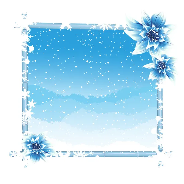 Moldura de inverno com flores de gelo — Vetor de Stock